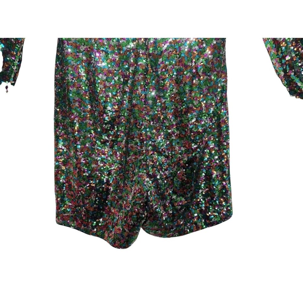 Gabrielle Union Rainbow Sequins Romper Dress Women Medium Ballon Sleeve New Year - Picture 10 of 16